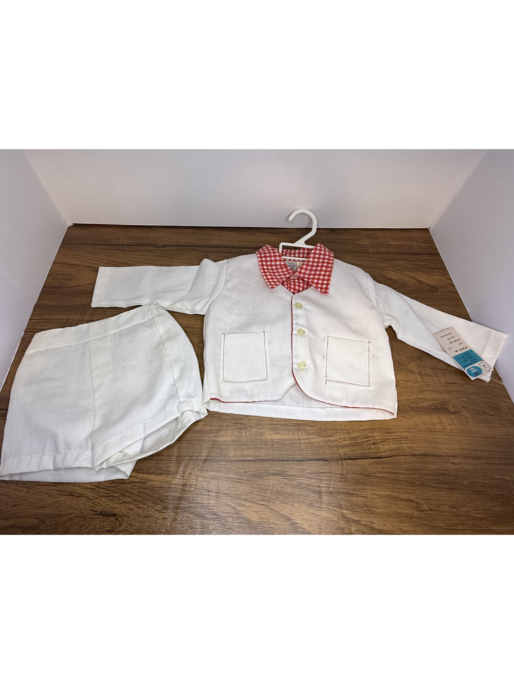 Vintage Sears Infant Shop 18M Suit Set Jacket & Shorts with Red Gingham shirt